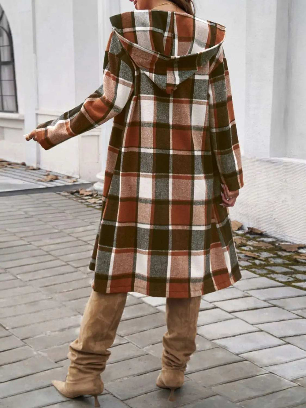 Plaid Long Sleeve Hooded Coat - Trendsi - Flyclothing LLC