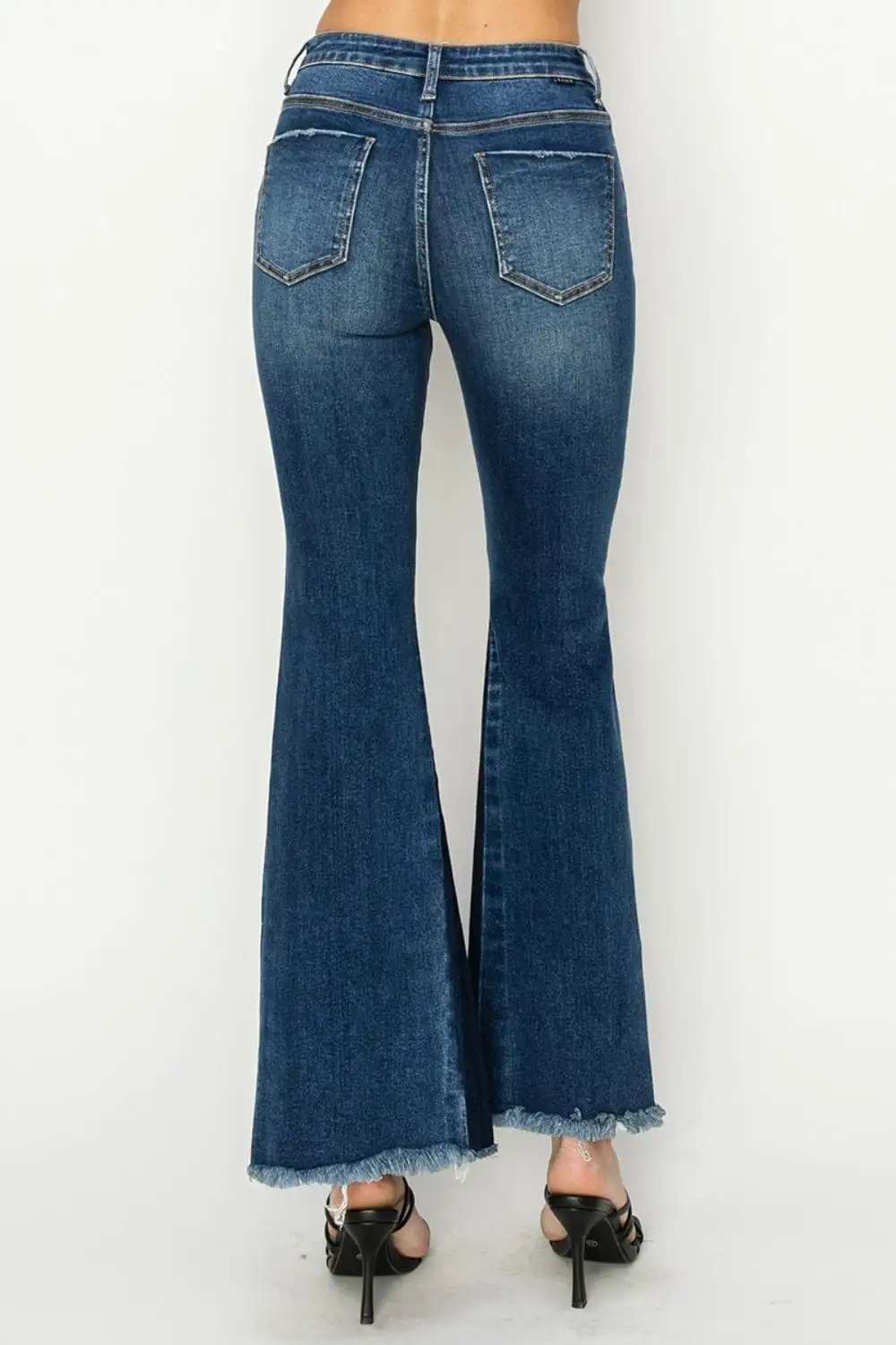 RISEN Full Size High Rise Side Shadow Seam Detail Slit Flare Jeans - Trendsi - Flyclothing LLC