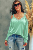 Lace Detail Cold Shoulder Long Sleeve T-Shirt - Trendsi - Flyclothing LLC