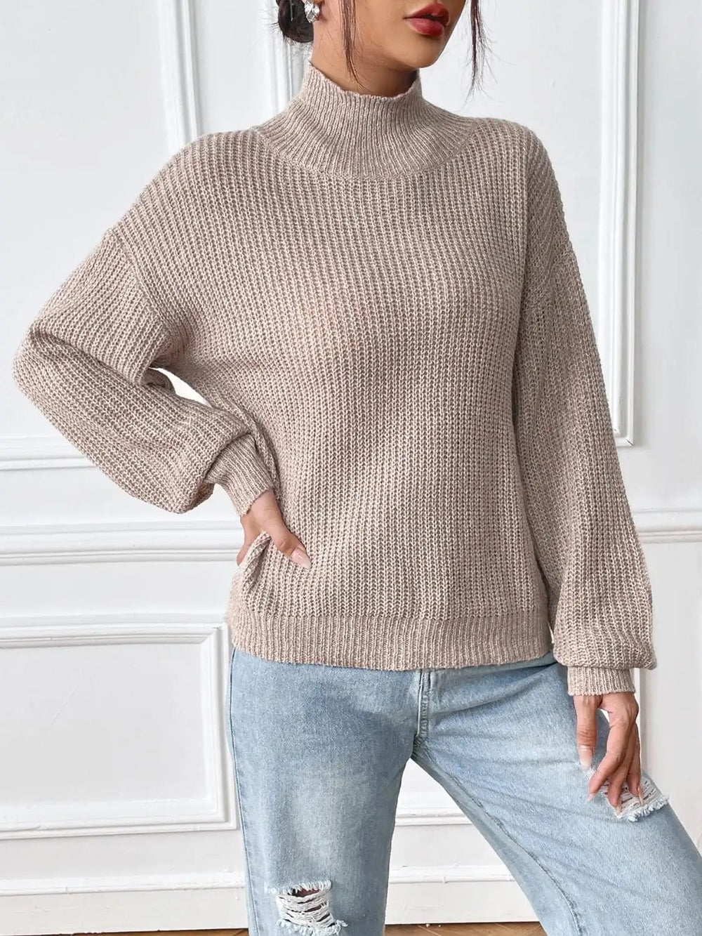 Turtleneck Long Sleeve Sweater - Trendsi