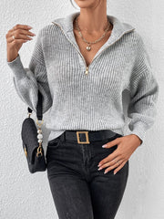 Honey Half Zip Dropped Shoulder Sweater - Trendsi