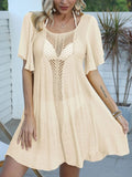 Openwork Flutter Sleeve Cover-Up Dress - Trendsi