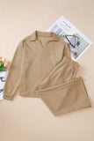 Textured Collared Neck Top and Wide Leg Pants Set - Trendsi - Flyclothing LLC