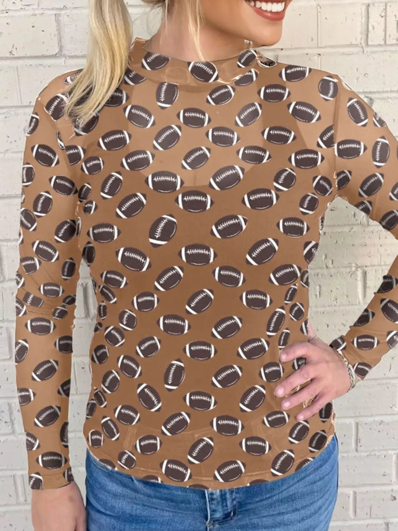 Game Day Mesh Sheer Long Sleeve Top - Trendsi - Flyclothing LLC