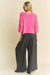 Davi & Dani Solid Back Pocket Shirring Detail Wide Leg Pants - Trendsi - Flyclothing LLC