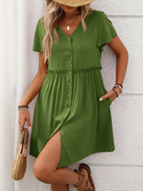 Button Front Flutter Sleeve Dress - Trendsi - Flyclothing LLC