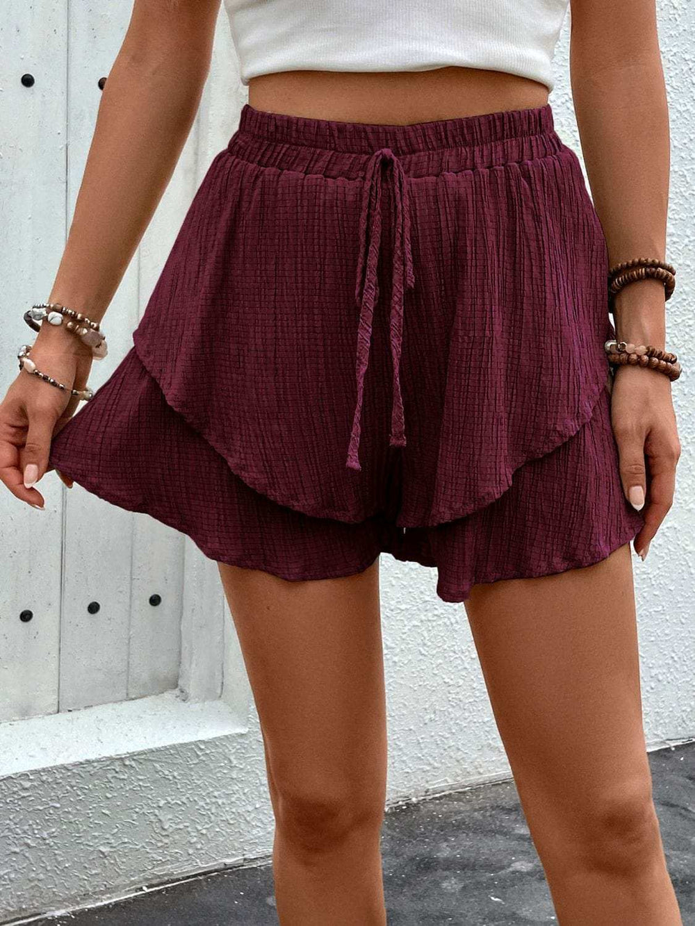 Tied Layered High Waist Shorts - Trendsi - Flyclothing LLC
