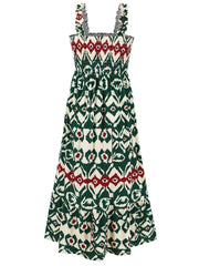 Smocked Printed Square Neck Sleeveless Dress Trendsi