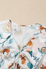 Floral Print Puff Sleeve V Neck Babydoll Blouse - Trendsi - Flyclothing LLC