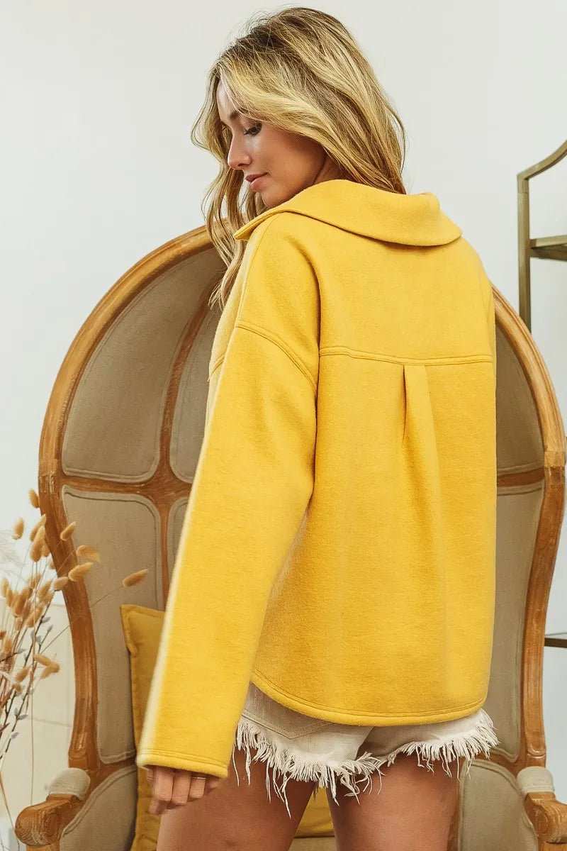 BiBi Flap Pockets Fleece Collared Sweatshirt - Trendsi - Flyclothing LLC