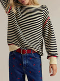 Striped Knit Round Neck Sweater - Trendsi - Flyclothing LLC
