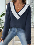Contrast Dropped Shoulder Long Sleeve Sweater - Trendsi - Flyclothing LLC