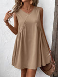 Ivy Lane Ruched V-Neck Sleeveless Mini Dress - Trendsi