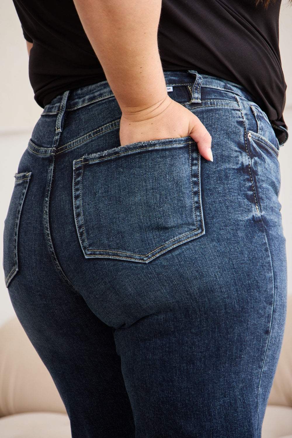 RFM Full Size Tummy Control High Waist Raw Hem Jeans - Trendsi - Flyclothing LLC