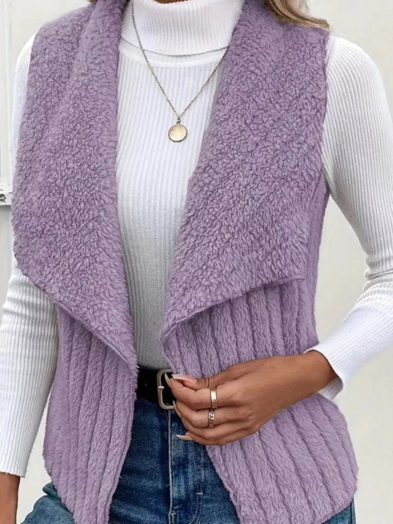 Cozy Fleece Open Front Vest Coat - Trendsi - Flyclothing LLC