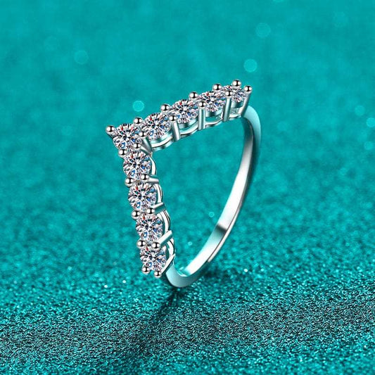 925 Sterling Silver Moissanite V Shape Ring - Trendsi - Flyclothing LLC