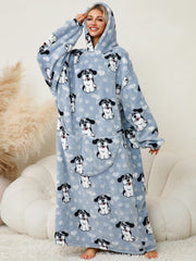 Fuzzy Pocketed Long Sleeve Hooded Lounge Dress - Trendsi