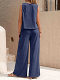 Round Neck Sleeveless Top and Wide Leg Pants Set - Trendsi - Flyclothing LLC