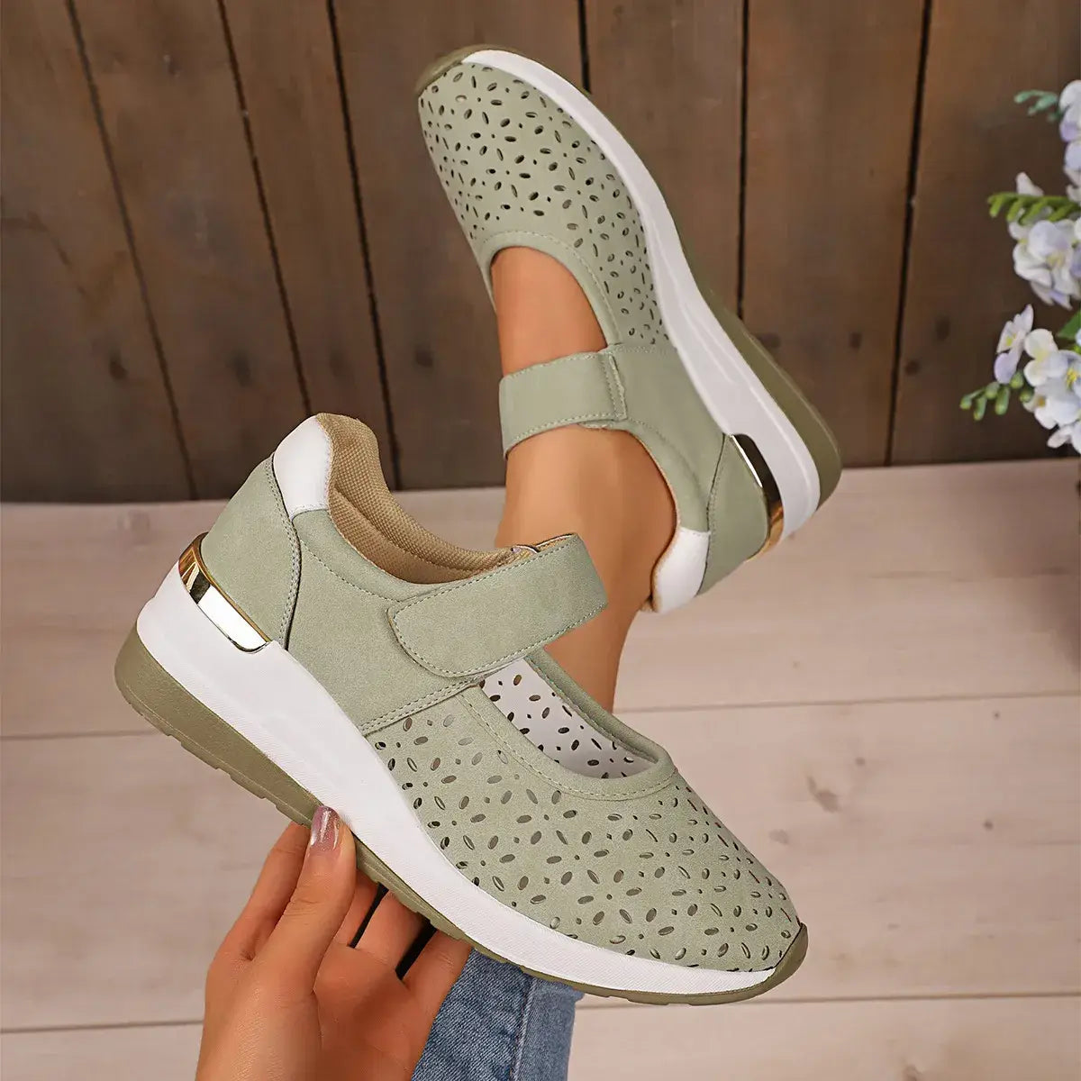 Round Toe Wedge Sneakers - Trendsi - Flyclothing LLC
