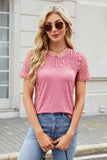 Smocked Round Neck Short Sleeve T-Shirt - Trendsi