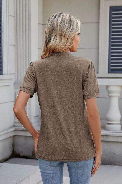 Notched Short Sleeve Top - Trendsi - Flyclothing LLC