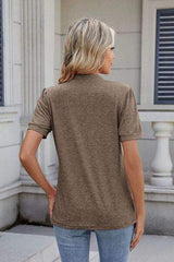Notched Short Sleeve Top - Trendsi - Flyclothing LLC