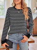 Striped Round Neck Long Sleeve T-Shirt - Trendsi - Flyclothing LLC