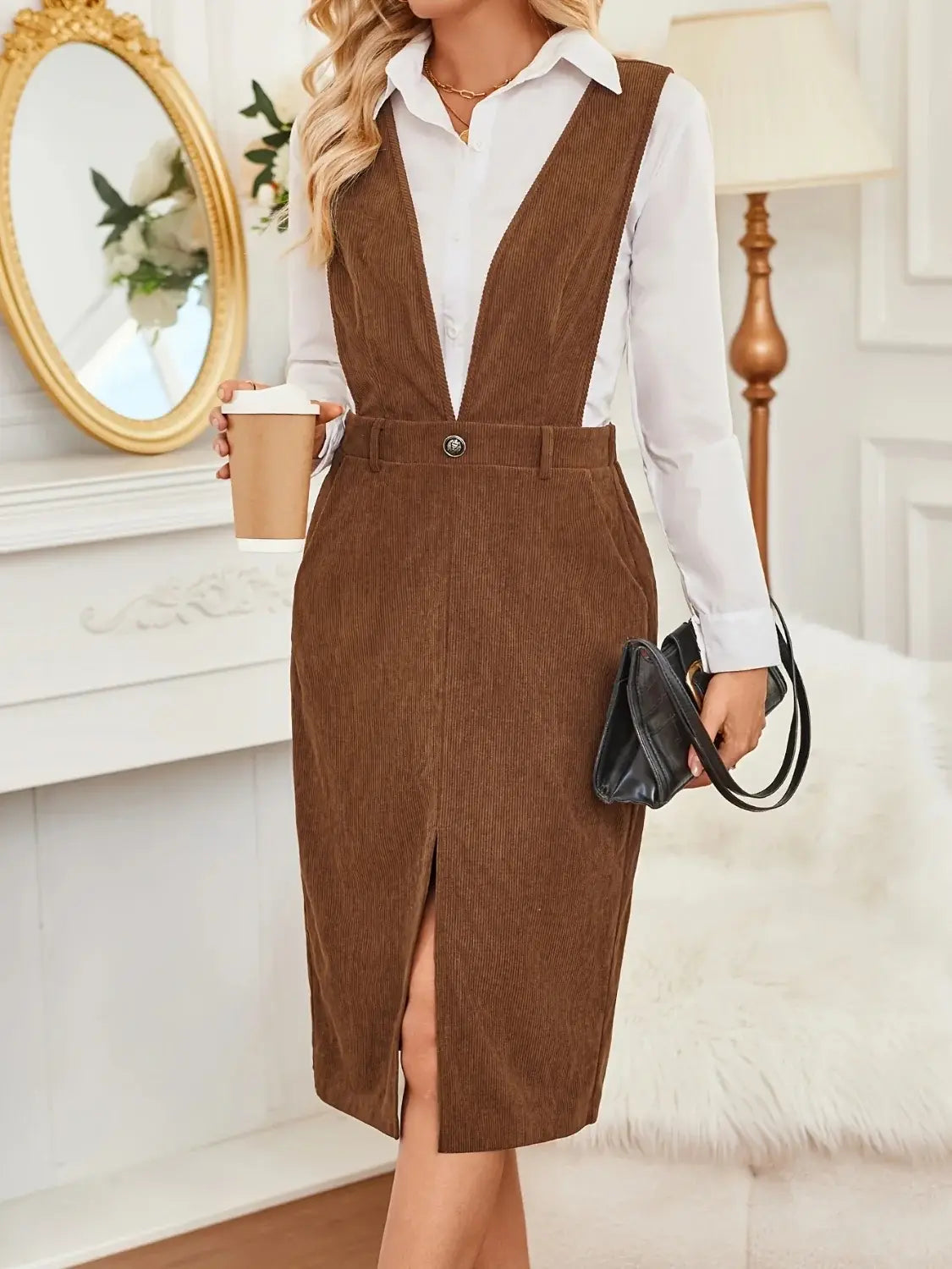 Front Slit Overall Dress with Pockets - Trendsi - Flyclothing LLC
