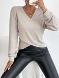 Surplice Dropped Shoulder Long Sleeve T-Shirt - Trendsi - Flyclothing LLC