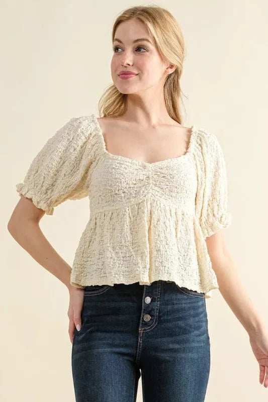 And The Why Lovely Textured and Smocked Top - Trendsi - Flyclothing LLC