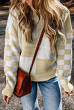 Checkered Round Neck Drop Shoulder Sweater - Trendsi - Flyclothing LLC