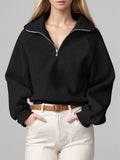 Half Zip Long Sleeve Sweatshirt - Trendsi