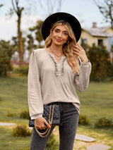 Puff Sleeve Ruffle Trim Blouse - Trendsi - Flyclothing LLC
