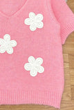 Flower V-Neck Short Sleeve Sweater - Trendsi - Flyclothing LLC