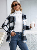 Plaid Button Up Long Sleeve Shacket - Trendsi - Flyclothing LLC