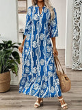 Printed Notched Half Sleeve Maxi Dress - Trendsi