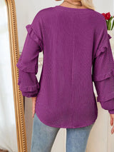 Ruffled Long Sleeve Knit T-Shirt - Trendsi - Flyclothing LLC