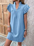 Ruffled Notched Cap Sleeve Mini Dress - Trendsi