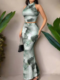 Tie-Dye Halter Top and Mermaid Skirt Set - Trendsi - Flyclothing LLC