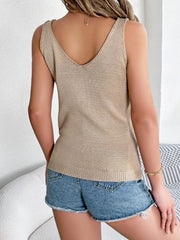 Openwork Wide Strap Knit Vest - Trendsi