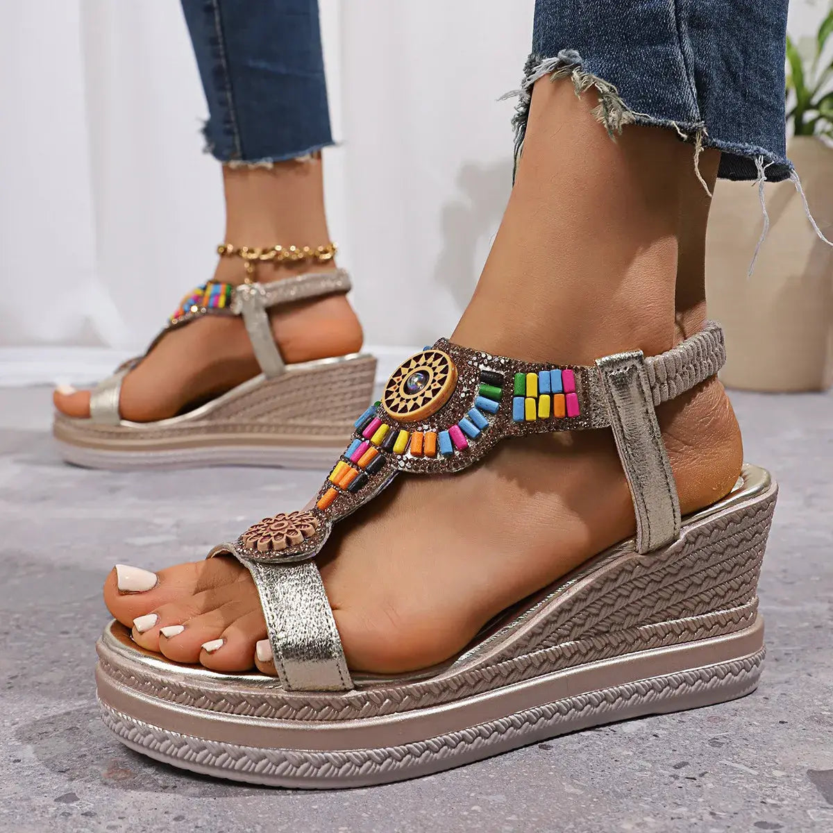 Open Toe Wedge Sandals - Trendsi - Flyclothing LLC