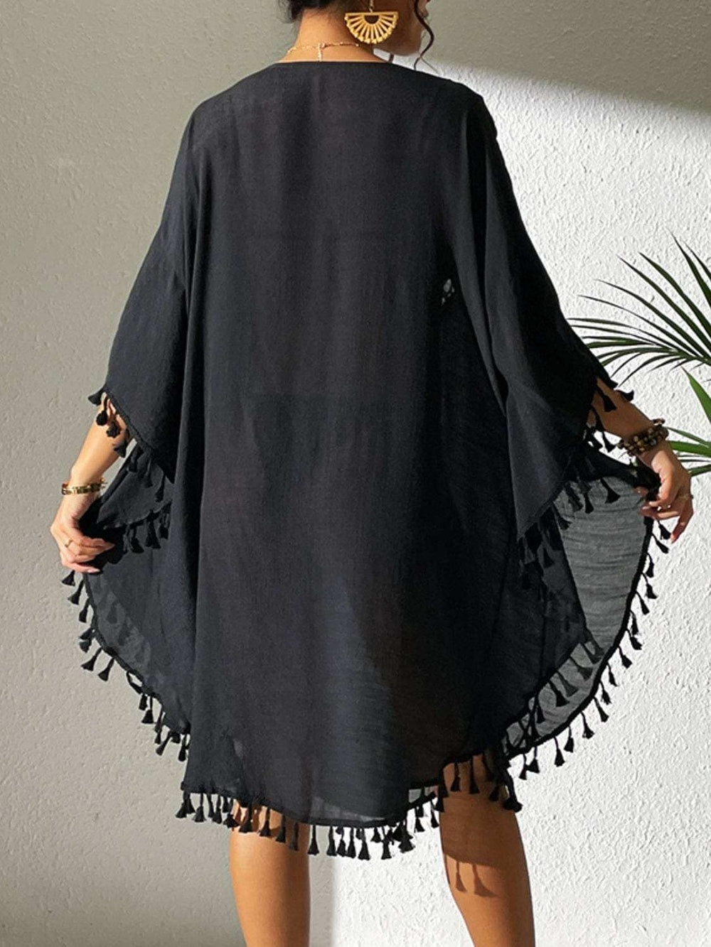 Tassel Cutout Scoop Neck Cover-Up Dress - Trendsi - Flyclothing LLC