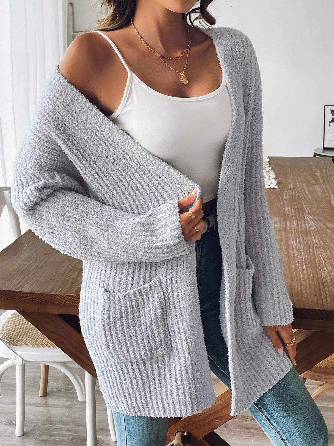 Open Front Long Sleeve Cardigan - Trendsi - Flyclothing LLC