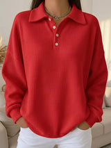 Full Size Waffle Knit Button Detail Sweatshirt Plus Size - Trendsi - Flyclothing LLC