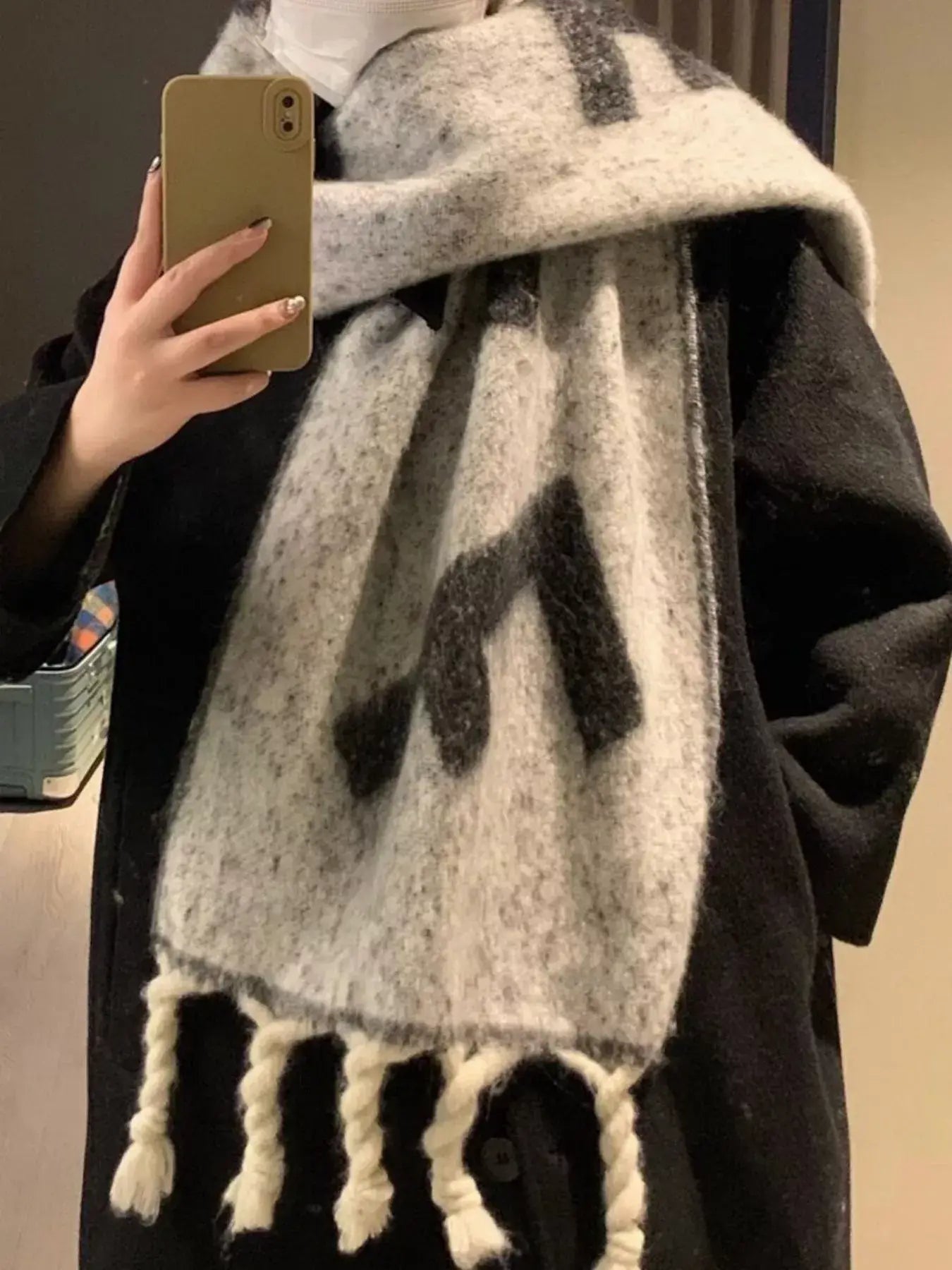 Oversized Chunky Knit Fringe Scarf - Trendsi - Flyclothing LLC