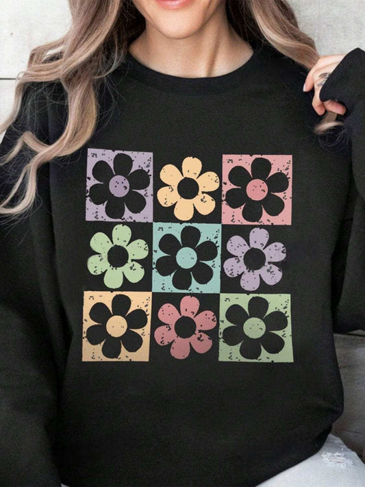 Flower Round Neck Long Sleeve Sweatshirt - Trendsi - Flyclothing LLC