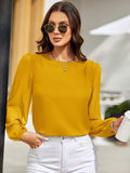 Round Neck Long Sleeve Blouse - Trendsi - Flyclothing LLC