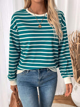 Perfee Striped Contrast Round Neck Long Sleeve Sweatshirt - Trendsi - Flyclothing LLC