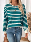 Perfee Striped Contrast Round Neck Long Sleeve Sweatshirt - Trendsi
