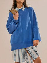 Round Neck Long Sleeve Sweater - Trendsi - Flyclothing LLC